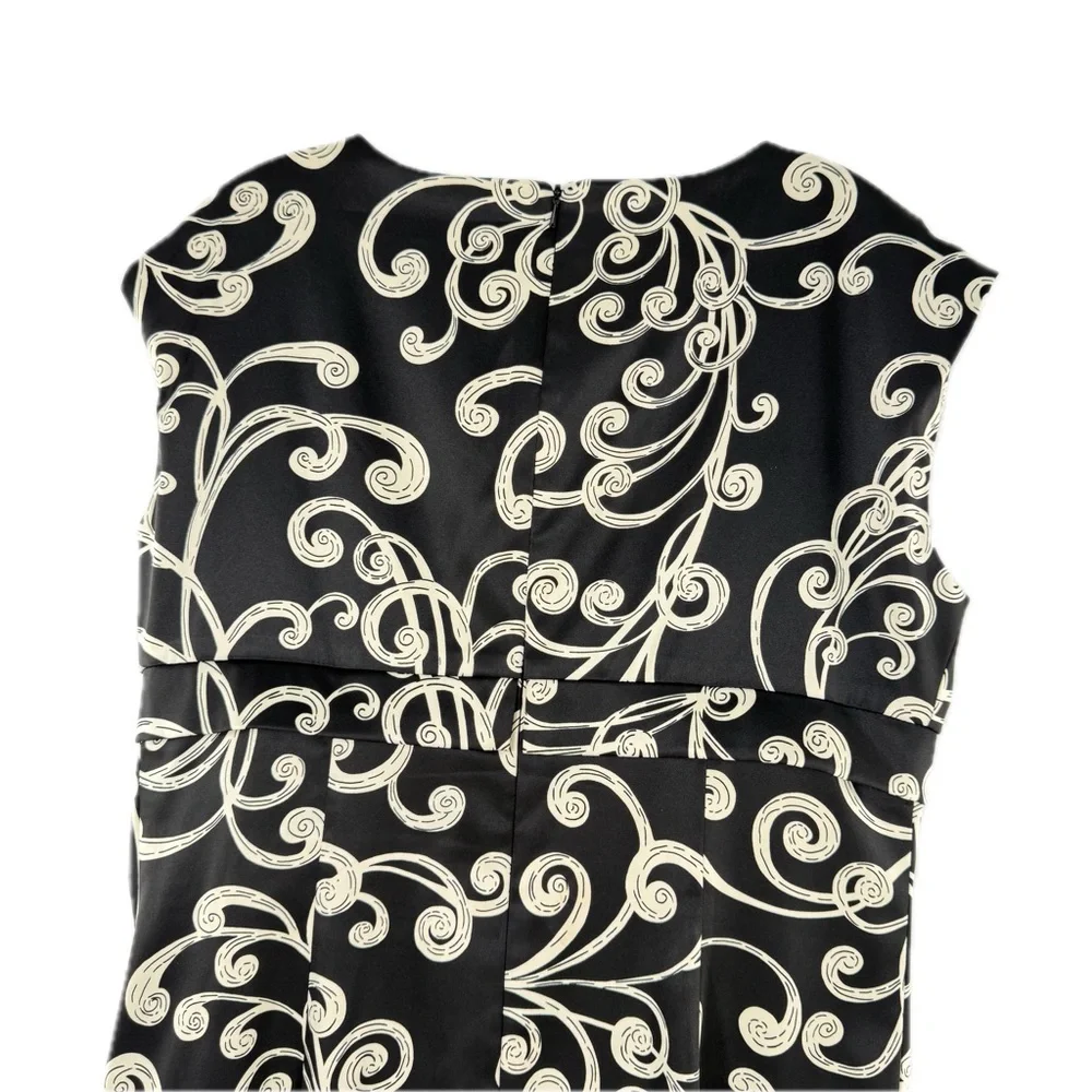 DONNA RICCO New York Black/White Scroll Design Bow Front Sheath Dress Size 12